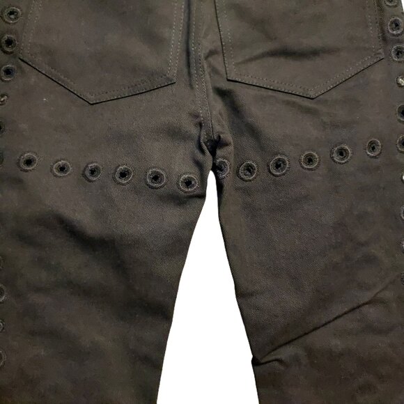 John Richmond Hippy Chic Circle Eyelets Mirrored Low-Rise Black Denim Jeans 28 - Picture 9 of 13
